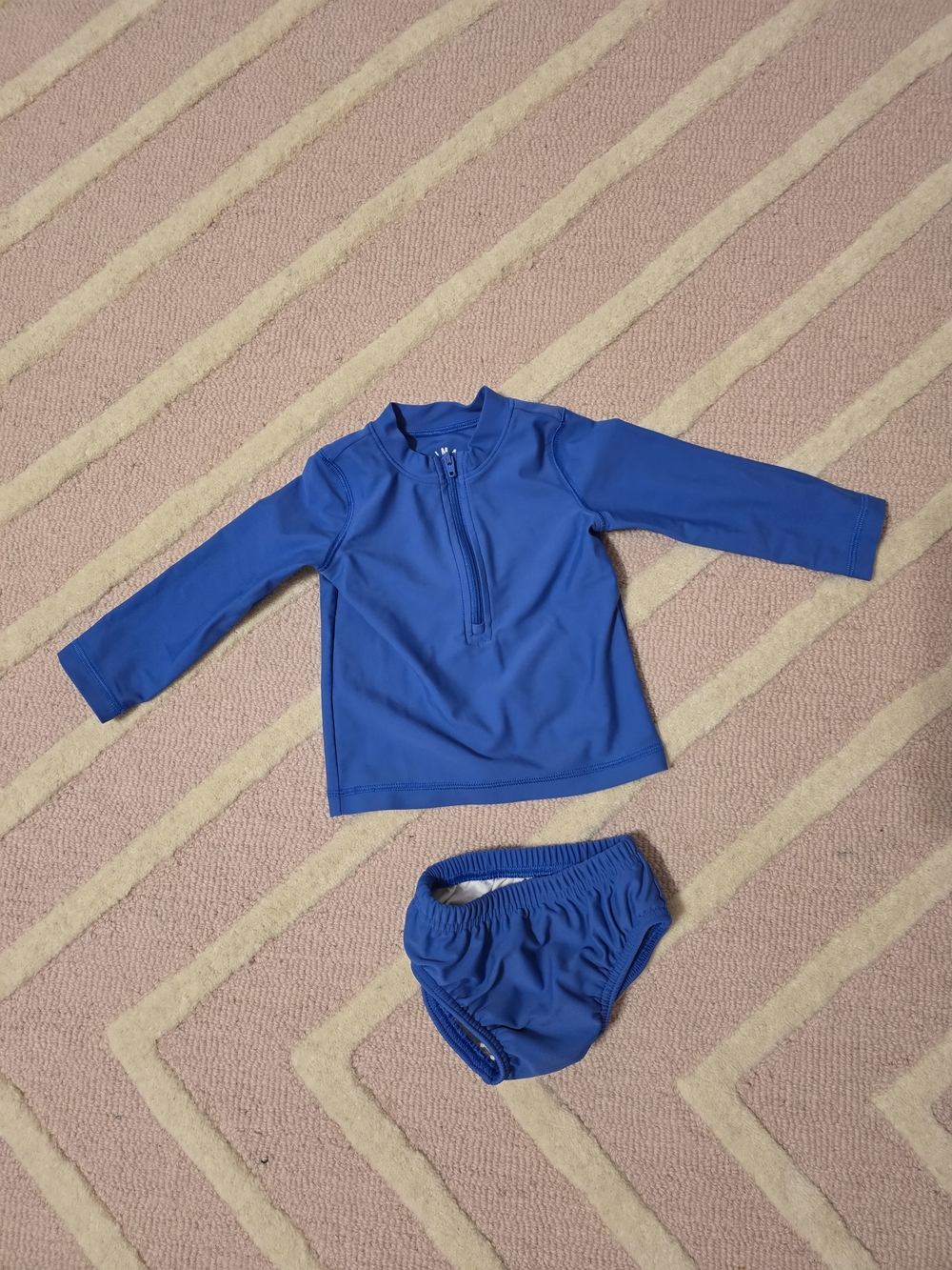Primary Kids Baby Toddler Blue Long Sleeve Rash Guard Swim Set, 6-12 Months